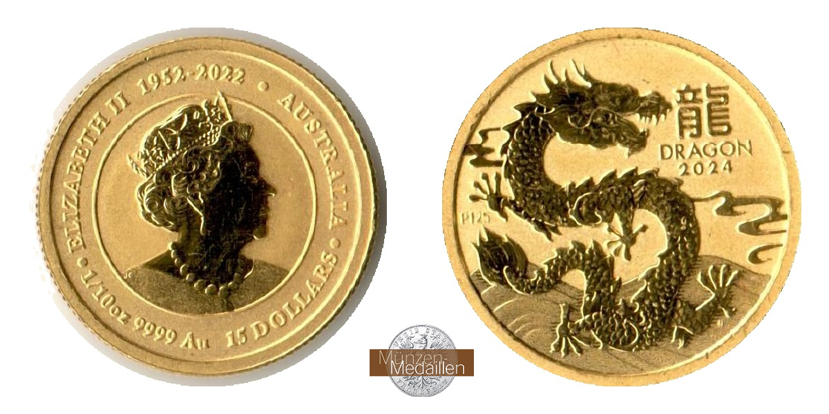 Australien MM-Frankfurt KM#4642 Feingold: 3,11g 15 Dollars 2024 Year of the Dragon  