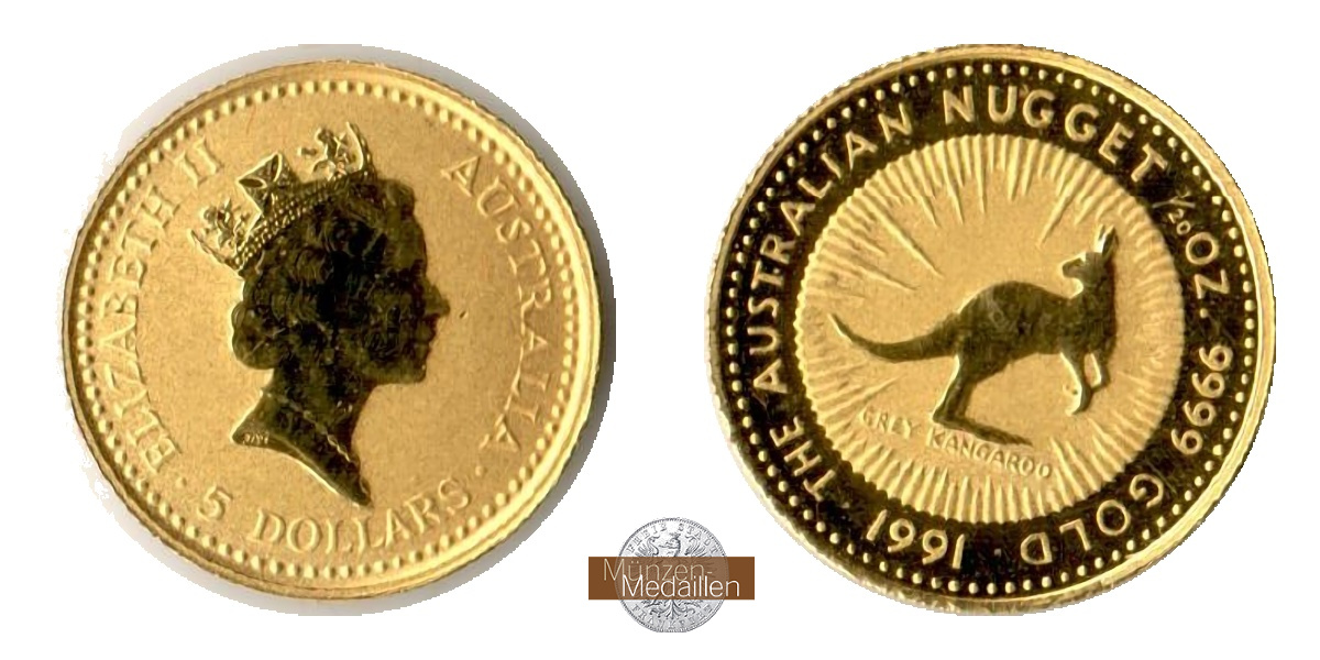 Australien  5 Dollar MM-Frankfurt Feingold: 1,55g Grey Kangaroo 1991 