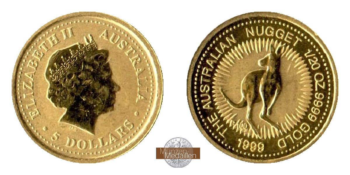 Australien  5 Dollar MM-Frankfurt Feingold: 1,55g Kangaroo 1999 