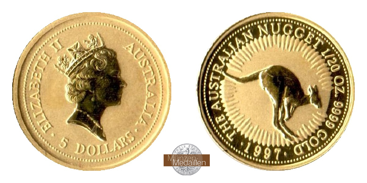 Australien  5 Dollar  1997 MM-Frankfurt Feingold: 1,56g Kangaroo  
