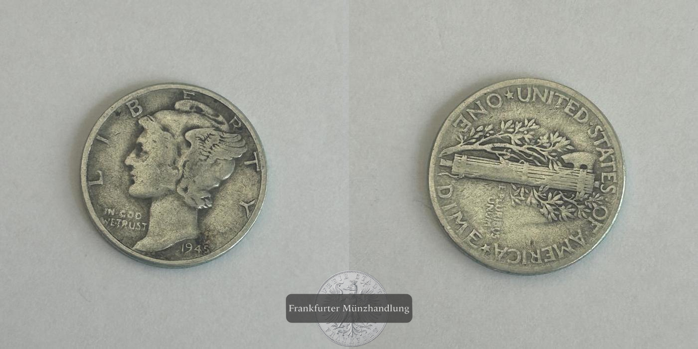  USA 1 Dime Mercury Dime 1945 FM-Frankfurt KM#140 Feinsilber: 2,25g   
