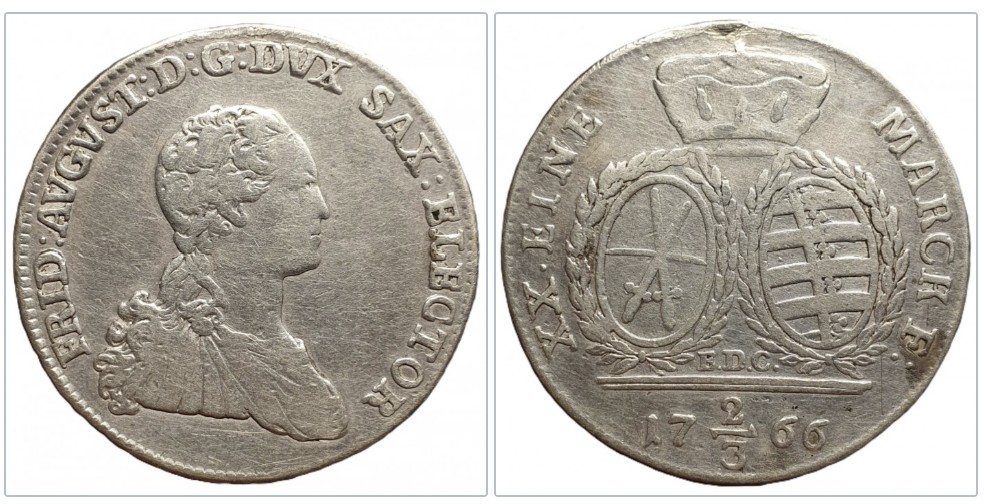  Sachsen ⅔ Taler 1766 EDC – Friedrich August III. – Silber   