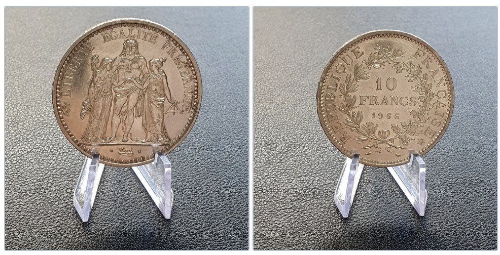 Frankreich 10 Francs 1966 – Herkulesgruppe – Silbermünze   