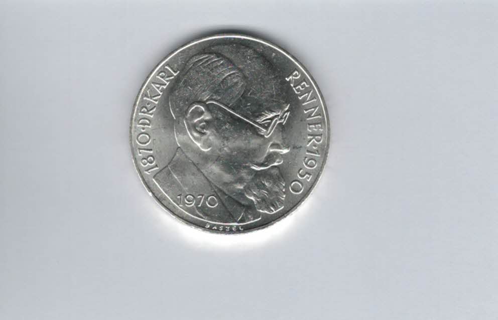  50 Schilling 1970 Karl Renner 2. Republik Ag 18g fein Österreich Spittalgold9800 (04584/10)   