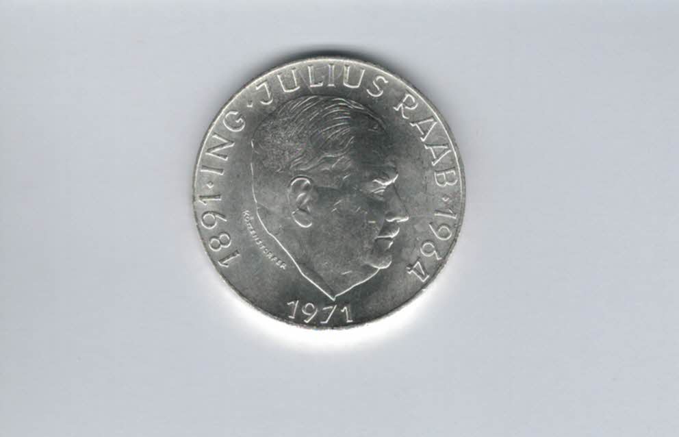 50 Schilling 1971 Julius Raab 2. Republik Ag 18g fein Österreich Spittalgold9800 (4584/11)   