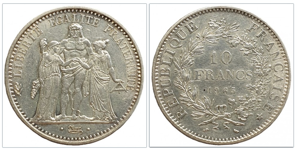 Frankreich 10 Francs 1965 – Herkulesgruppe – Silbermünze