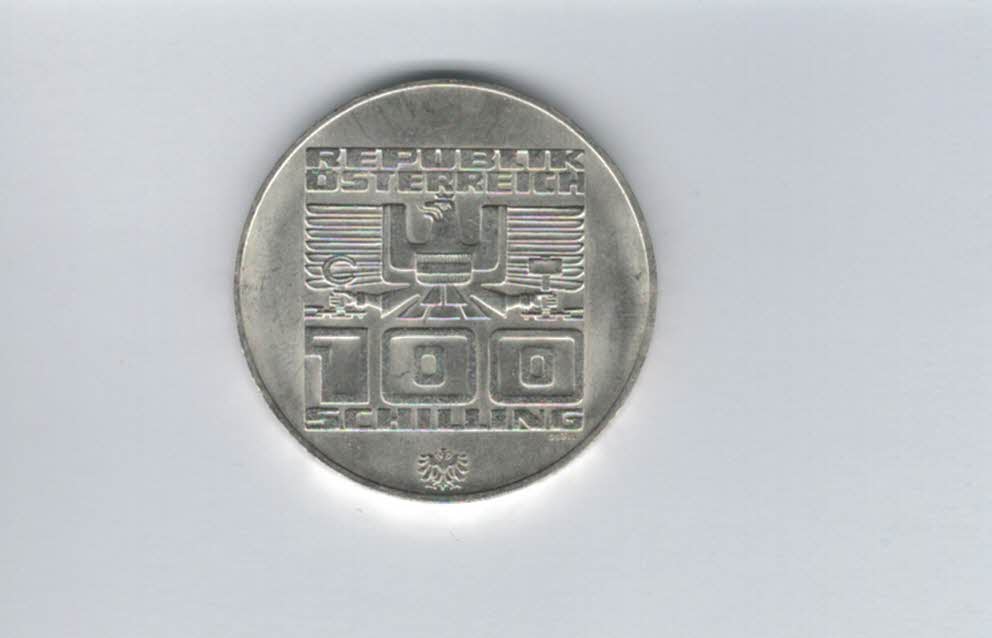  100 Schilling 1976 Berg Isel Schanze Innsbruck Hall Winterspiele Ag 15,36g fein Österreich (01914/10   
