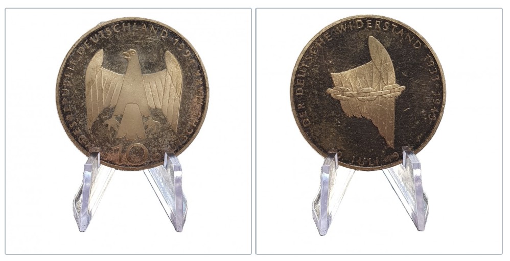  Deutschland 10 Mark, 1994 Der deutsche Widerstand 20. Juli 1944 Silber 9,69g fein   