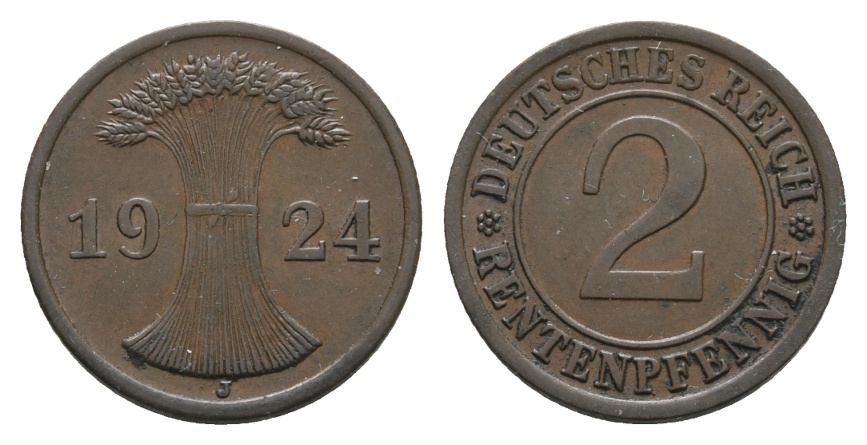  Deutsches Reich; Weimarer Republik; 2 Rentenpfennig 1924 J   
