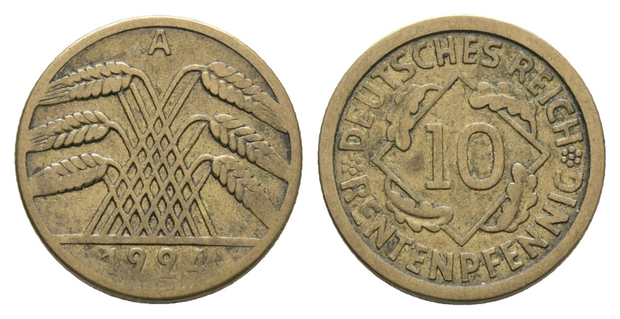  Deutsches Reich; Weimarer Republik; 10 Rentenpfennig 1924 A   