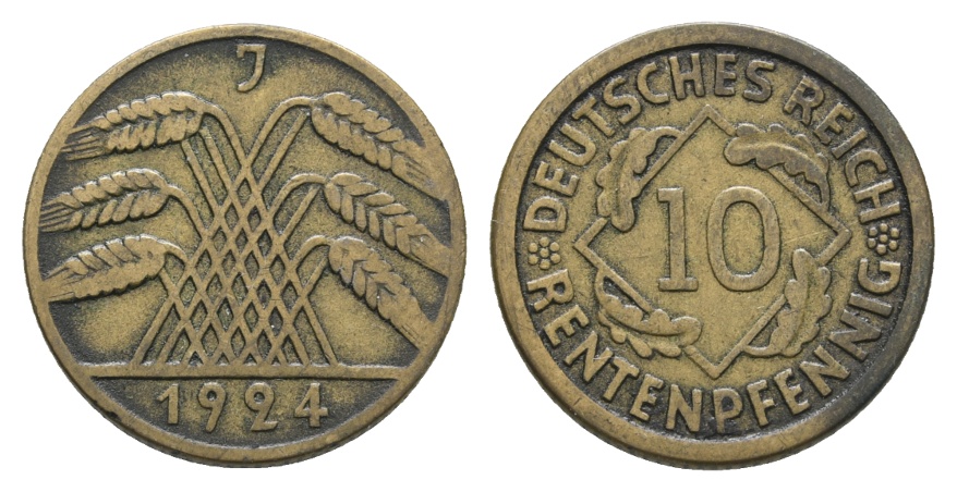  Deutsches Reich; Weimarer Republik; 10 Rentenpfennig 1924 J   