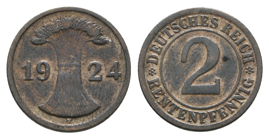  Deutsches Reich; Weimarer Republik; 2 Reichspfennig 1924 F   