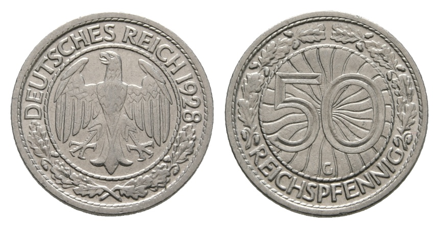  Deutsches Reich; Weimarer Republik; 50 Reichspfennig 1928 G   