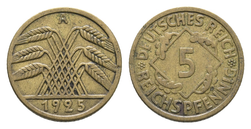  Deutsches Reich; Weimarer Republik; 5 Reichspfennig 1925 A   