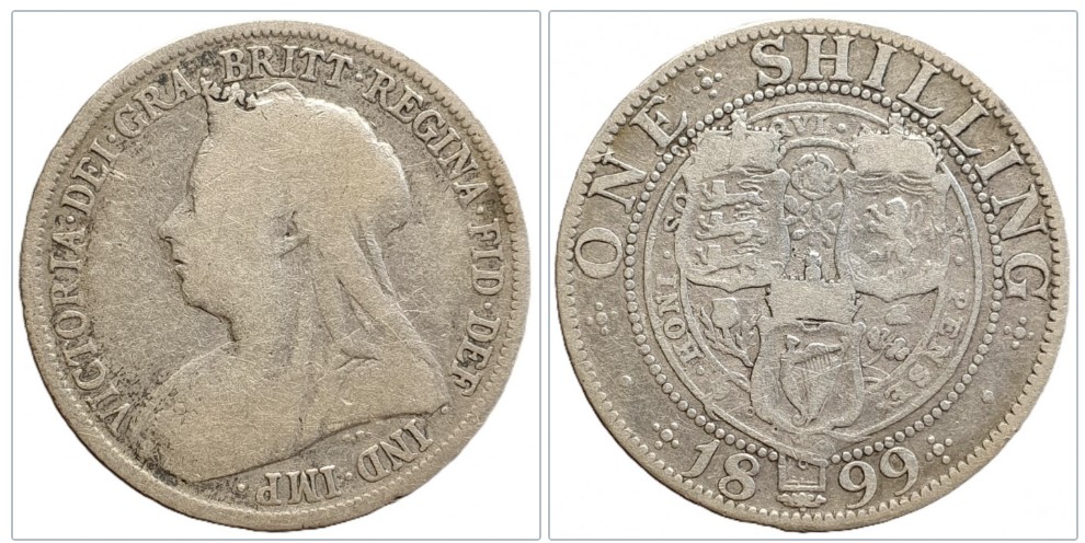  Großbritannien 1 Shilling 1899 – Königin Victoria „Veiled Head“ – Silber 925 – Britisches Empire   