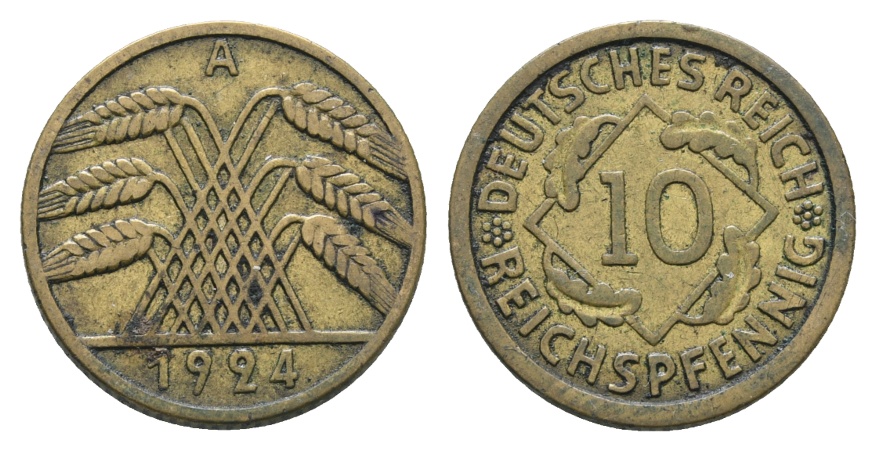  Deutsches Reich; Weimarer Republik; 10 Reichspfennig 1924 A   