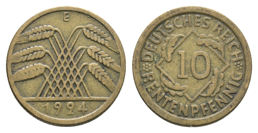  Deutsches Reich; Weimarer Republik; 10 Reichspfennig 1924 E   