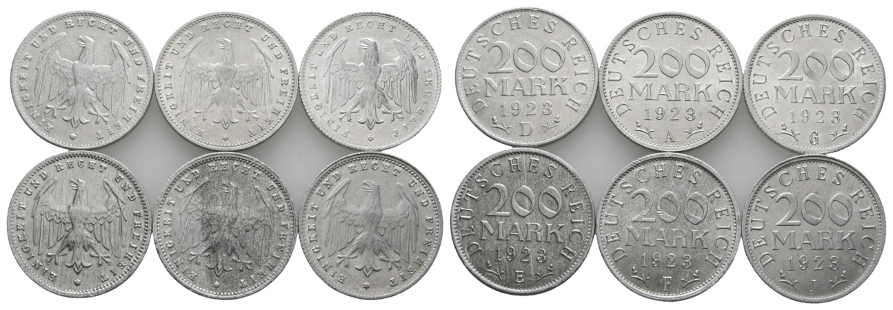  Deutsches Reich; Weimarer Republik; 6x 200 Mark 1923   