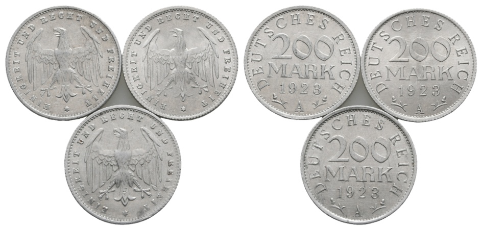 Deutsches Reich; Weimarer Republik; 3x 200 Mark 1923 A   