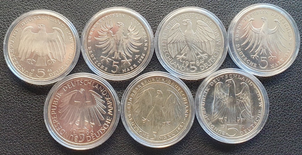  Bundesrepublik Deutschland 7 x 5 Mark prägefrisch in Kapsel   