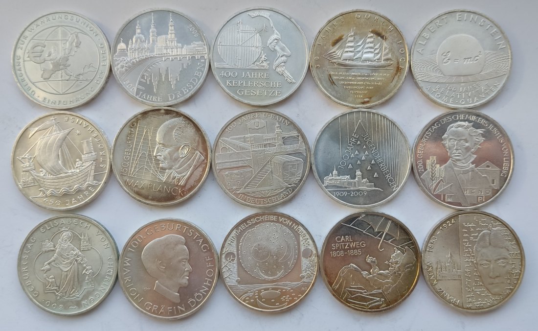 Germany, 15 × 10 euros. 250 grams of pure silver