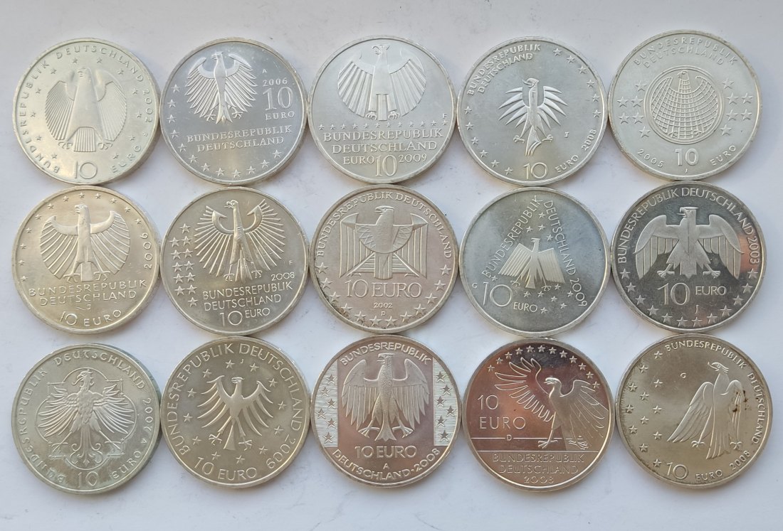  Germany, 15 × 10 euros. 250 grams of pure silver   