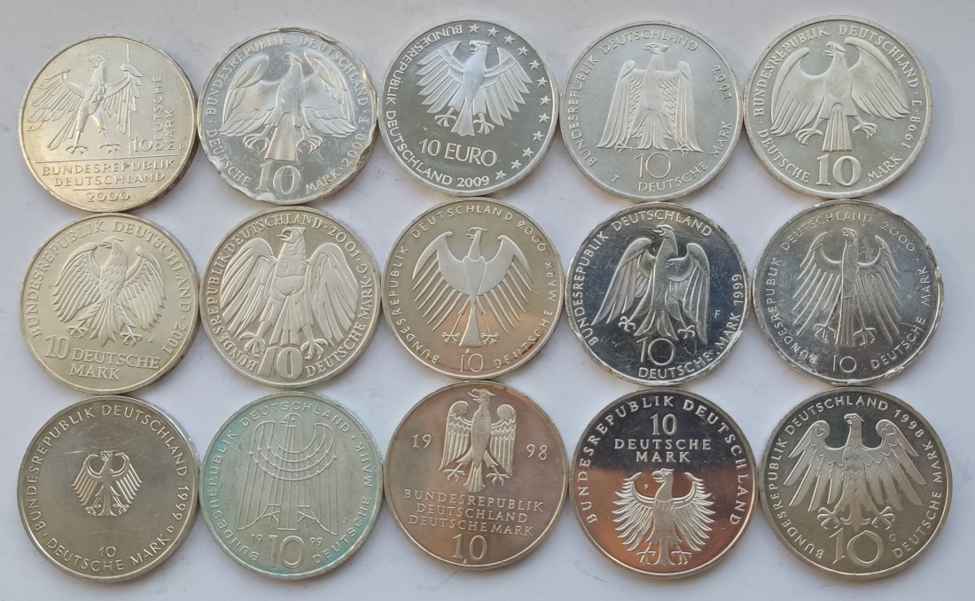  Germany, 15 × 10 marks/euros. 217 grams of pure silver   