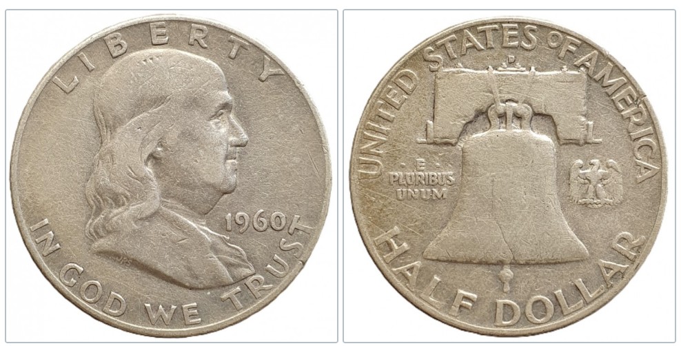  USA ½ Dollar 1960-D – Franklin Half Dollar – Denver – Silber 11,25g fein   