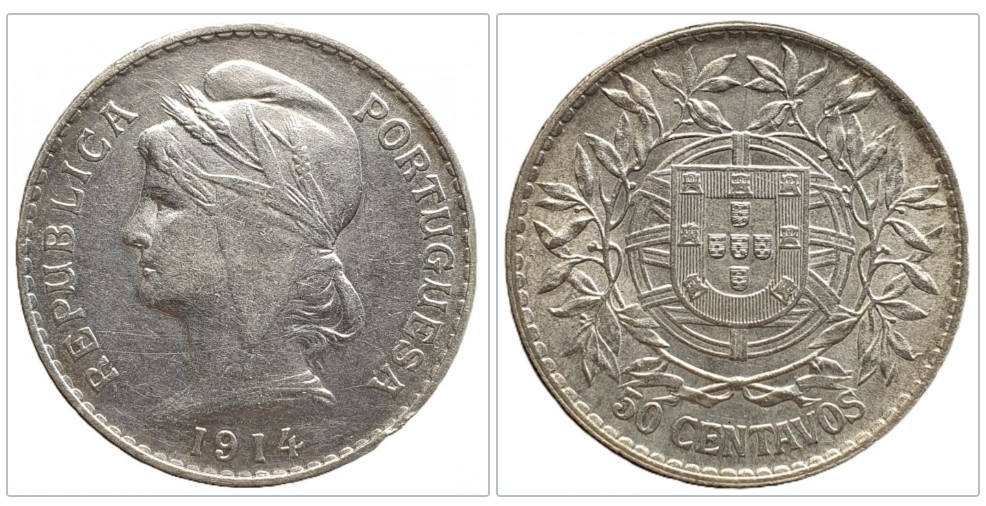  Portugal 50 Centavos 1914 – Silbermünze – 10,44 g Feinsilber   
