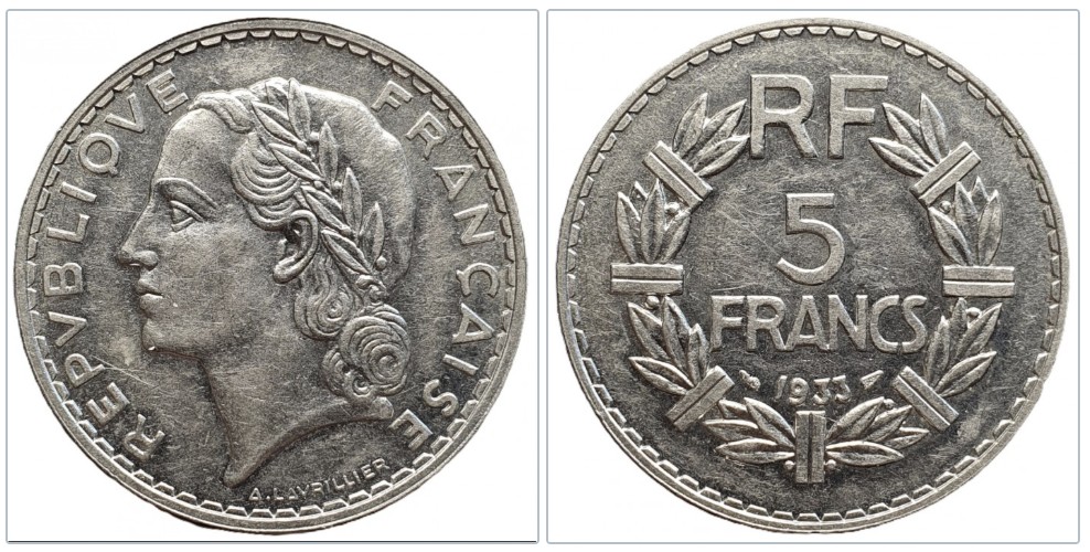  Frankreich 5 Franken 1933   