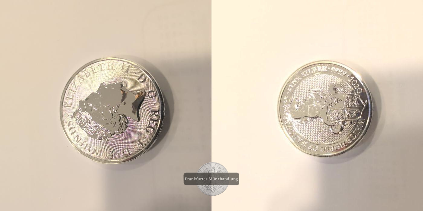  Großbritannien 5 Pounds 2020 Queens Beasts White Horse FM-Frankfurt KM#1863 Feinsilber: 62,4g   