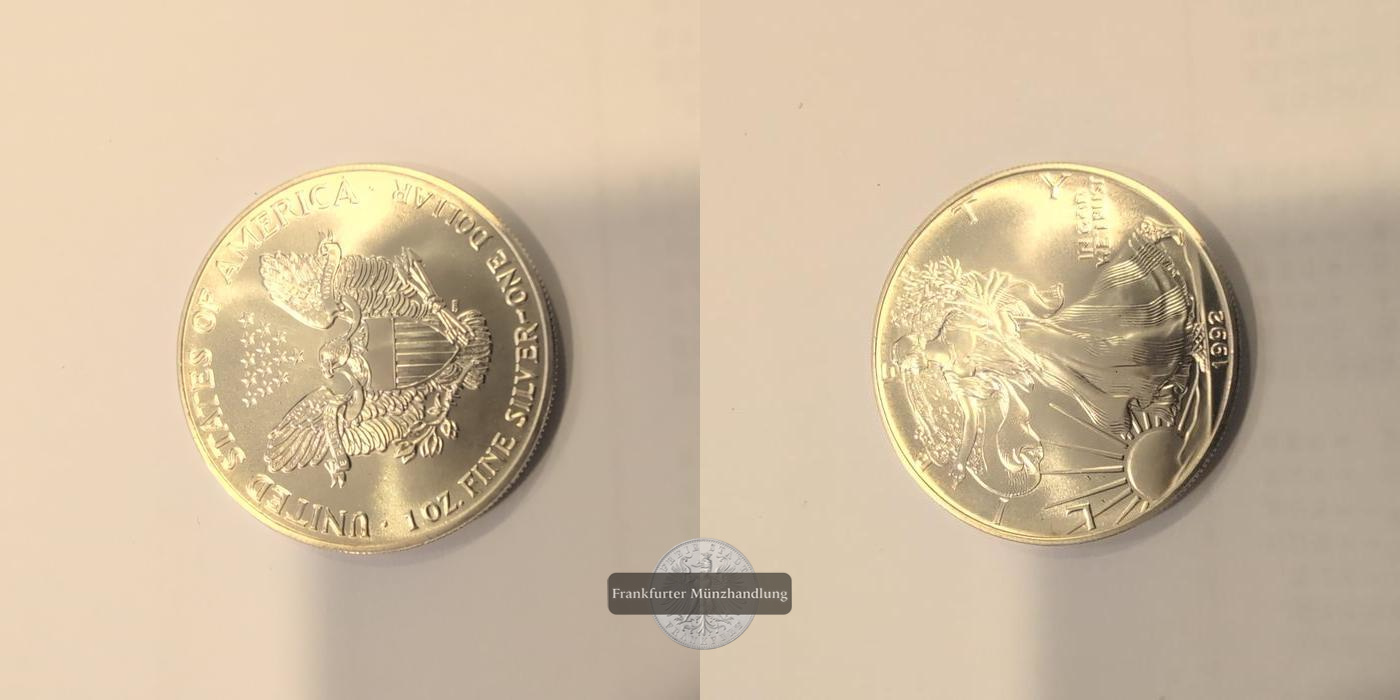  USA 1 Dollar 1992 Walking Liberty FM-Frankfurt KM#273 Feinsilber: 31,1g   