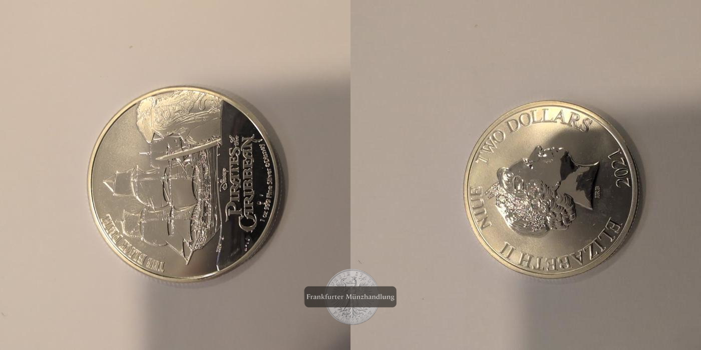 Niue 2 Dollars Elizabeth II The Black Pearl 2021 FM-Frankfurt KM#4256 Feinsilber: 31,1g   