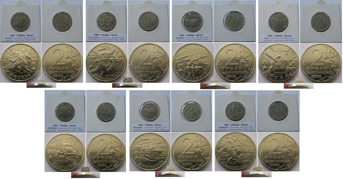  2000, Russland, eine Serie von 2-Rubel-Gedenkmünzen: Die Heldenstädte   