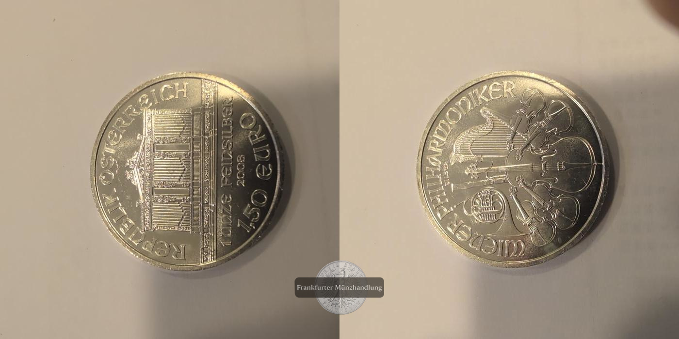  Österreich 1,50 Euro Wiener Philharmoniker 2008 FM-Frankfurt KM#3159 Feinsilber: 31g   