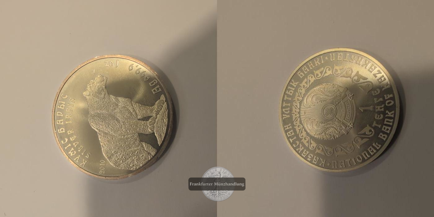  Kasachstan 1 Tenge Silver Irbis 2010 FM Frankfurt Feinsilber 31,1g   