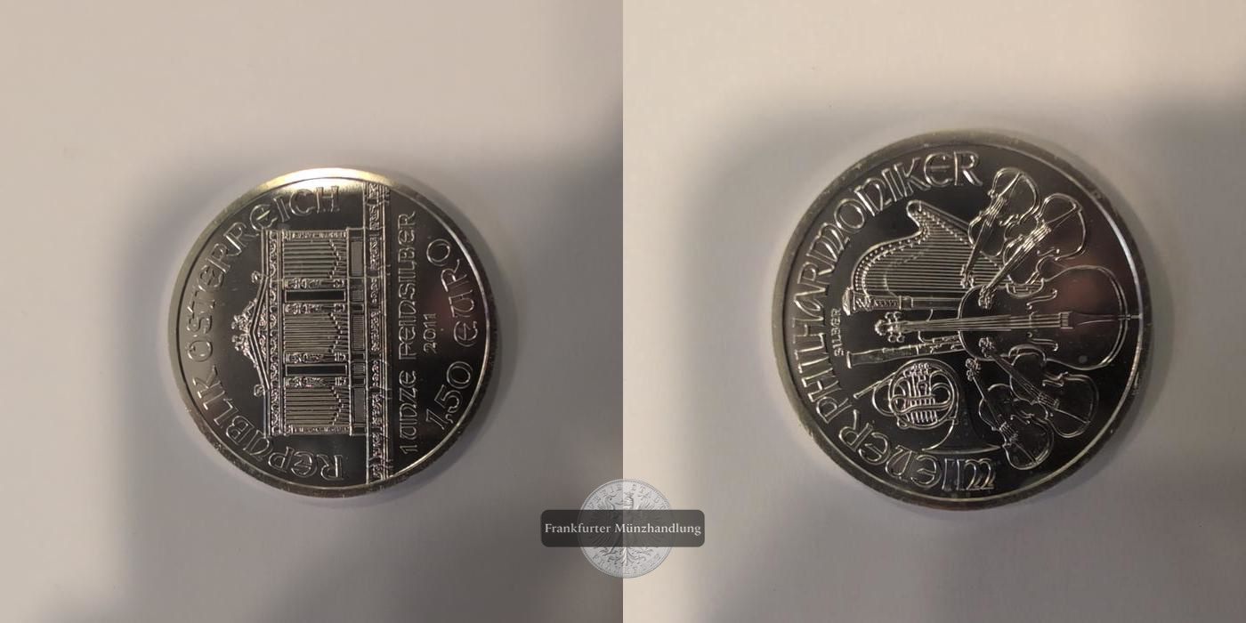  Österreich 1,50 Euro Wiener Philharmoniker 2011 FM-Frankfurt KM#3159 Feinsilber: 31g   