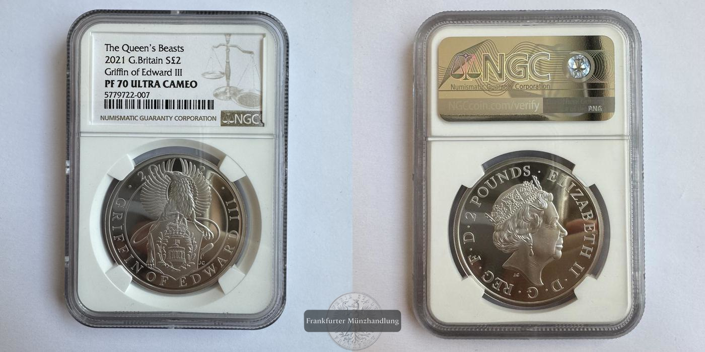  UK / 2 Pounds Griffin of Edward III (NGC PF 70 Graded) 2021 FM-Frankfurt KM#2012 Feinsilber: 31,2g   