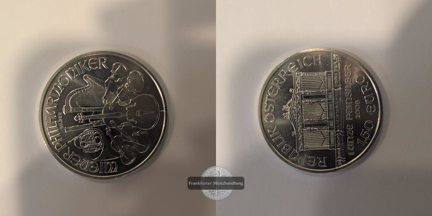  Österreich 1,50 Euro Wiener Philharmoniker 2008 FM-Frankfurt KM#3159 Feinsilber: 31g   