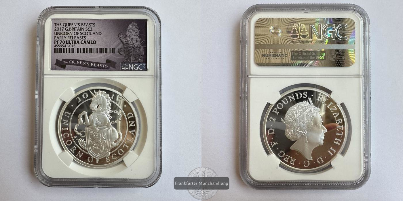  UK / 2 Pounds Unicorn of Scotland (NGC PF 70 Graded) 2017 FM-Frankfurt KM#1442 Feinsilber: 31,2g   