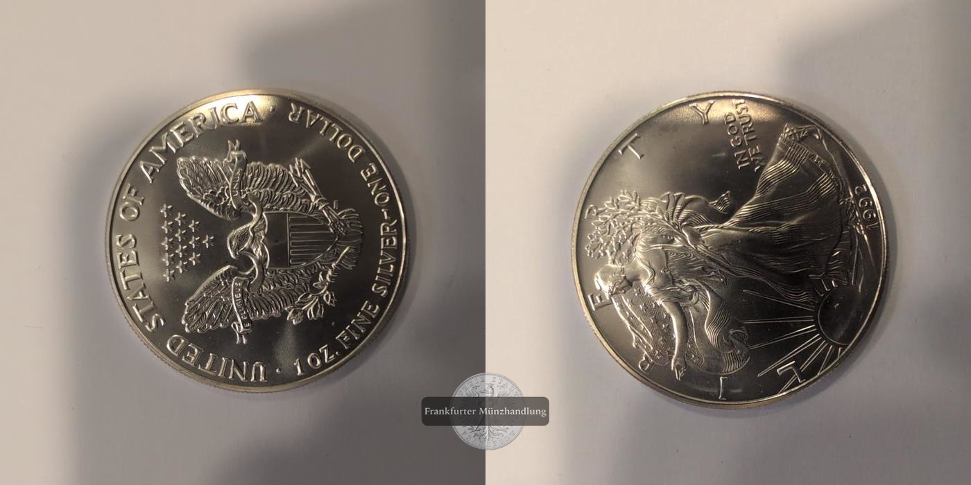  USA 1 Dollar 1992 Walking Liberty FM-Frankfurt KM#273 Feinsilber: 31,1g   