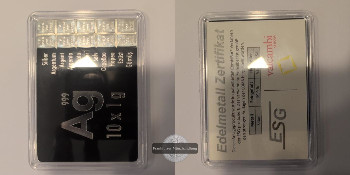  Schweiz Silberbarren 10x 1g Valcambi FM-Frankfurt  Feinsilber: 10g   