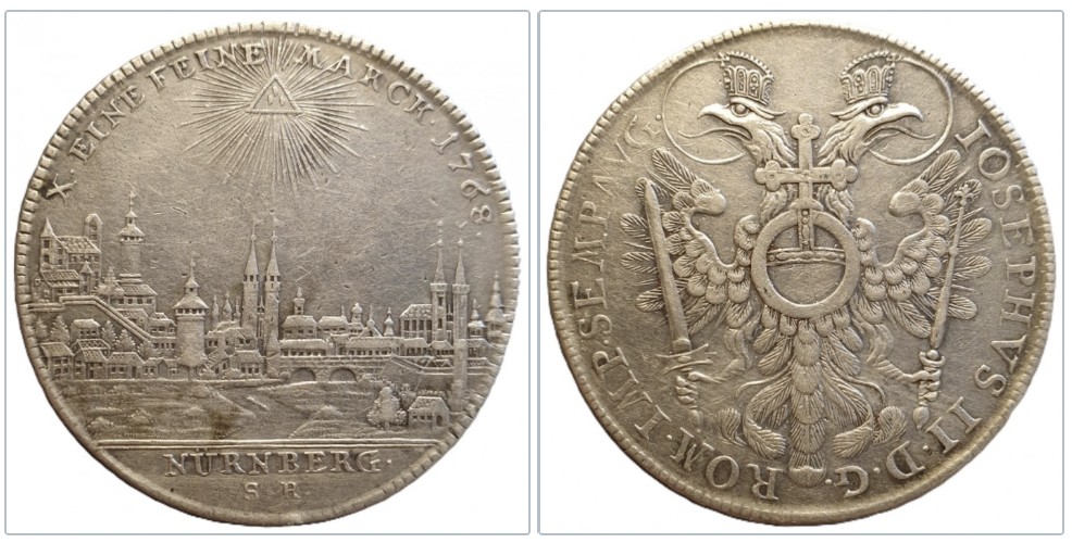  Nürnberg 1 Taler, 1768 Silber 27,75g Silbermünze Henkelspur   