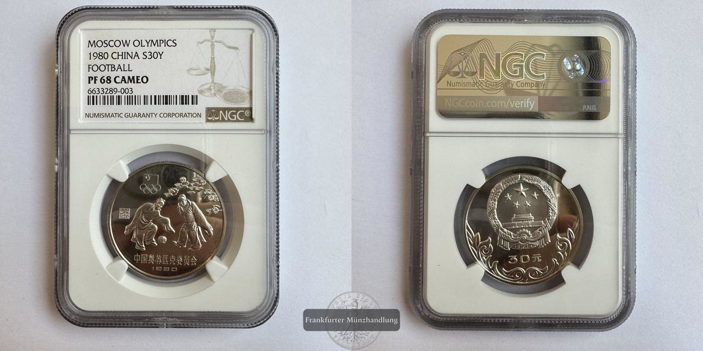  China / 30 Yuan (Soccer) 1980 NGC-Graded (PF 68 Cameo) FM-Frankfurt KM#36 Feinsilber: 12g   