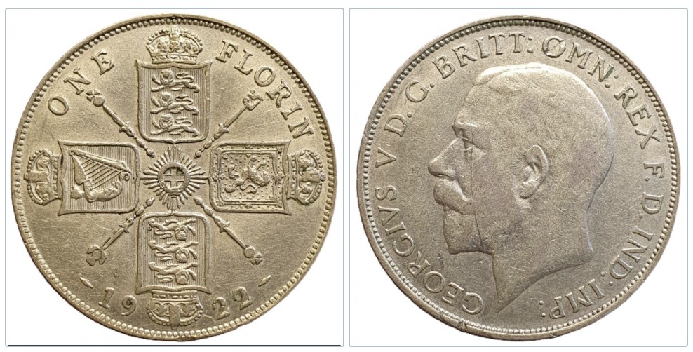  Großbritannien 2 Schilling (Florin), 1922 Silber (500/1000)   