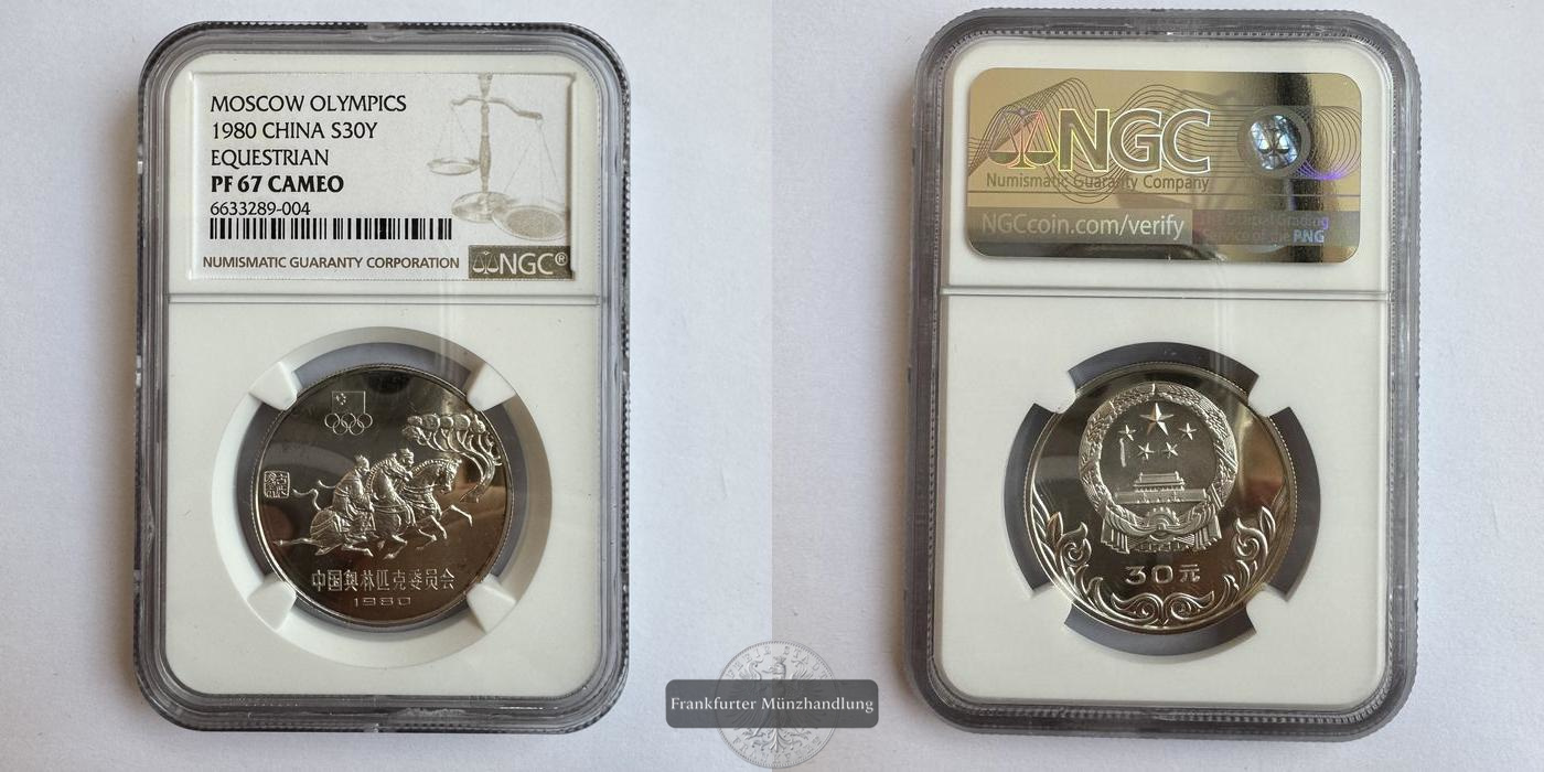  China / 30 Yuan (Equestrian) 1980 NGC-Graded (PF 67 Cameo) FM-Frankfurt KM#35 Feinsilber: 12g   