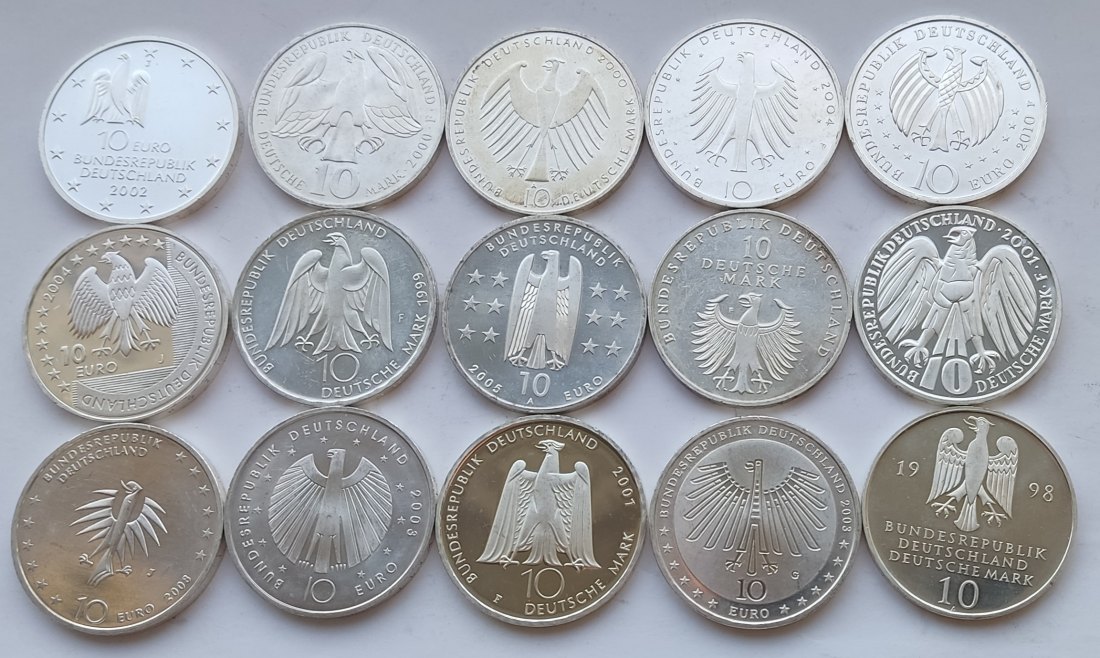  Germany, 15 × 10 marks/euros. 234 grams of pure silver   