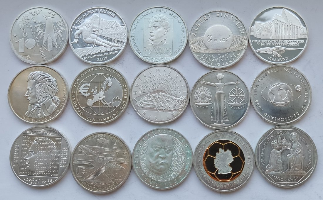  Germany, 15 × 10 marks/euros. 240 grams of pure silver   