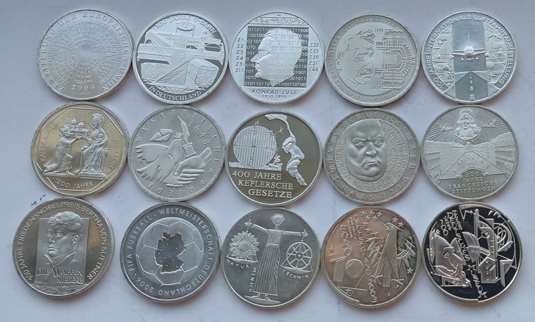 Germany, 15 × 10 marks/euros. 238 grams of pure silver