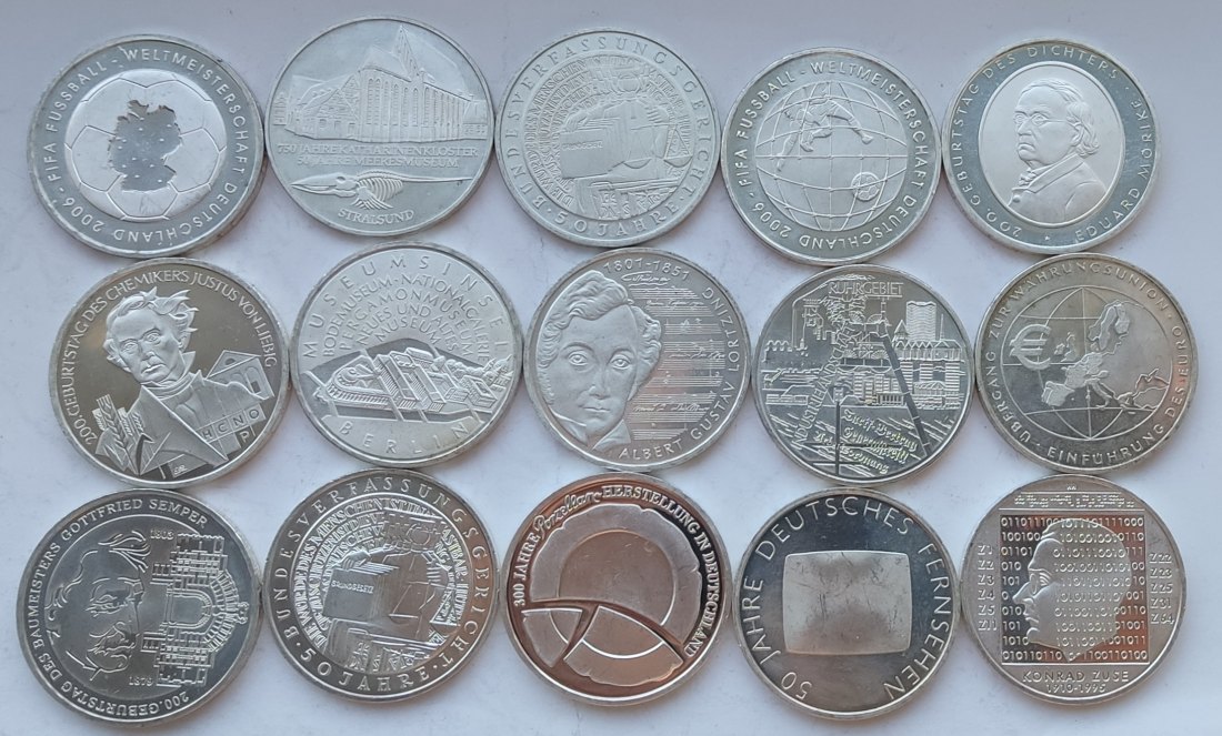  Germany, 15 × 10 marks/euros. 240 grams of pure silver   